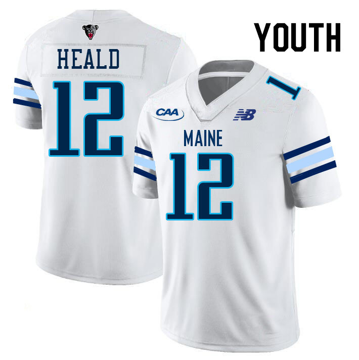 Youth #12 Braeden Heald Maine Black Bears College Football Jerseys Stitched Sale-White